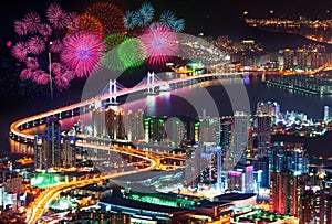 Firework festival at GwangAn Bridge in Busan.