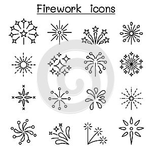 Firework & Firecracker icon set in thin line style