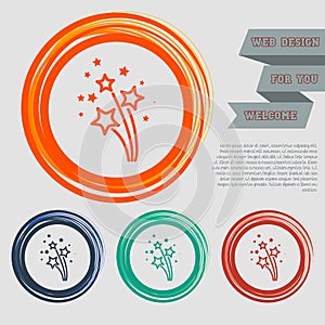 Firework icon on the red, blue, green, orange buttons for your website and design with space text.