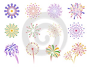 Firework icon set. Firecracker, petard and stars. Happy New year, Holiday, Festival and party firework.