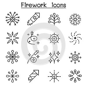 Firework icon set in thin line style