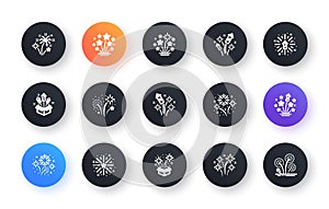 Firework icons set. Carnival celebration, christmas explosive pyrotechnic and festival lights Vector