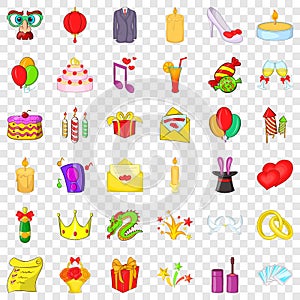 Firework icons set, cartoon style