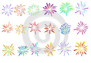 Firework icons set, cartoon style