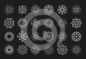 Firework icons set. Line shine explosions. Vector illustration