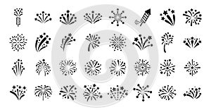 Firework icons set simple vector. New year celebrate