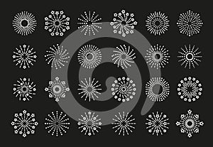 Firework icons. Set of sparks, sparkle explosions. Vector illustration