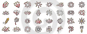 Firework icons set vector color line