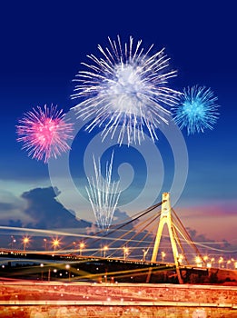 Firework over city at night photo