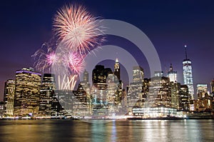 Firework over Manhattan island, New York