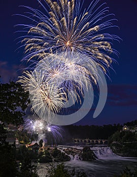 Firework over the Rhinefall on the Swiss National Day