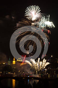 Firework over Vltava river
