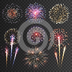 Firework pictograms black background set photo