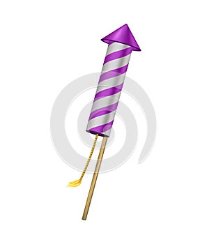 Firework rocket in purple design with burning wick