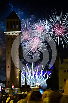 Firework show at square of Spain