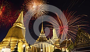 Firework on Wat Phra Kaeo (Thai royal palace)