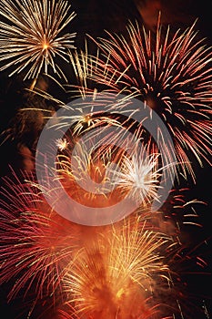 Beautiful fireworks display lights up the nighttime sky