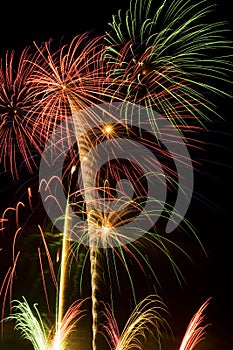 Beautiful fireworks display lights up the nighttime sky