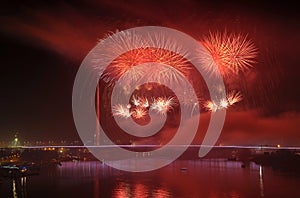 Fireworks above bridge