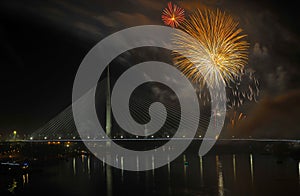 Fireworks above bridge