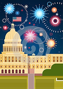 Fireworks Above White House, United States Independence Day Holiday 4 July Concept