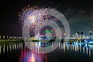 Fireworks at Al Khobar, Saudi Arabia September 23 2022 : National Day Celebration of Kingdom of Saudi Arabia