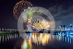 Fireworks at Al Khobar, Saudi Arabia September 23 2022 : National Day Celebration of Kingdom of Saudi Arabia