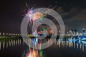 Fireworks at Al Khobar, Saudi Arabia September 23 2022 : National Day Celebration of Kingdom of Saudi Arabia