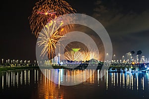 Fireworks at Al Khobar, Saudi Arabia September 23 2022 : National Day Celebration of Kingdom of Saudi Arabia