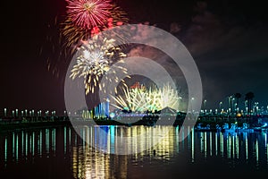 Fireworks at Al Khobar, Saudi Arabia September 23 2022 : National Day Celebration of Kingdom of Saudi Arabia