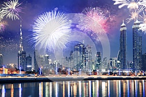 fireworks around Burj Khalifa - exotic New Year destination, Dubai, UAE