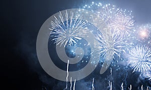 Fireworks background, Festival anniversary, New Year Christmas show. Bright holidays