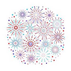Fireworks background in flat style isolated on white background. Celebration design for holidays. Winner banner, festival
