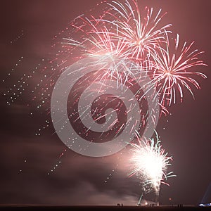 Fireworks at the beach at night, New Year, Hook of Holland, the Netherlands