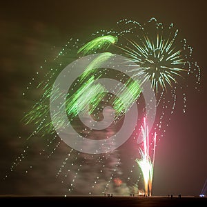 Fireworks at the beach at night, New Year, Hook of Holland, the Netherlands