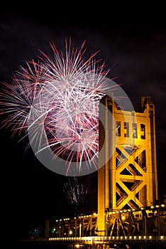 Fireworks Behind Tower Bridge Sacramento Californi photo