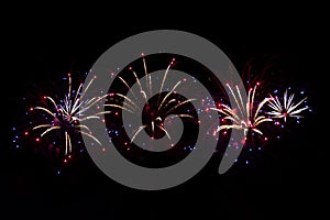 Fireworks on black background. For celebration design. Abstract bright firework display background.