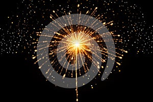 Fireworks on black background. New Year\'s Eve. Vector illustration, Happy New Year written with Sparkle firework on Black