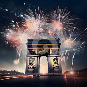Fireworks blasts over the historic Brandenburg Gate. New Year\'s fun and festiv