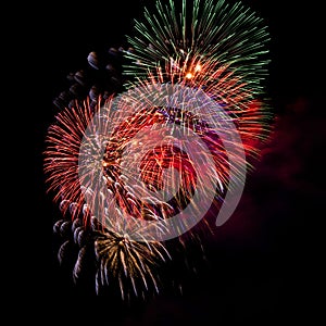 Fireworks Bursting in Night Sky with Copyspace