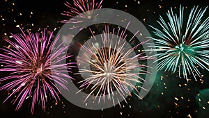 fireworks bursting in the sky over a black background