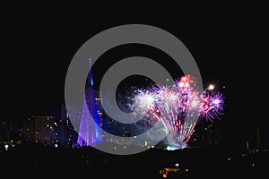 Fireworks in the catheral of Maringa, Parana, Brazil