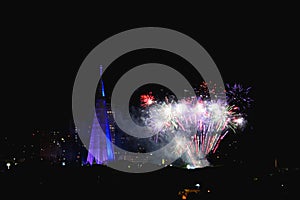 Fireworks in the catheral of Maringa, Parana, Brazil