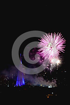 Fireworks in the catheral of Maringa, Parana, Brazil