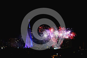 Fireworks in the catheral of Maringa, Parana, Brazil