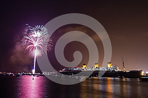 Fireworks celebration of July 4th at Long beach with Queen Mary