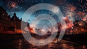 Fireworks in the city during the festival and happy new year. Ai generative