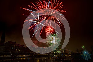 Fireworks in the city of Ghent on New Year`s Eve