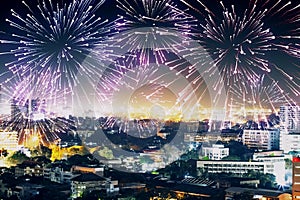 Fireworks in city wallpaper