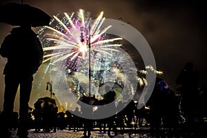 Fireworks colorful with crowd silhouette